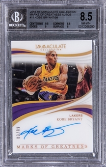2018-19 Panini Immaculate Collection "Marks of Greatness" #11 Kobe Bryant Signed Card (#03/99) - BGS NM-MT+ 8.5/BGS 9 
